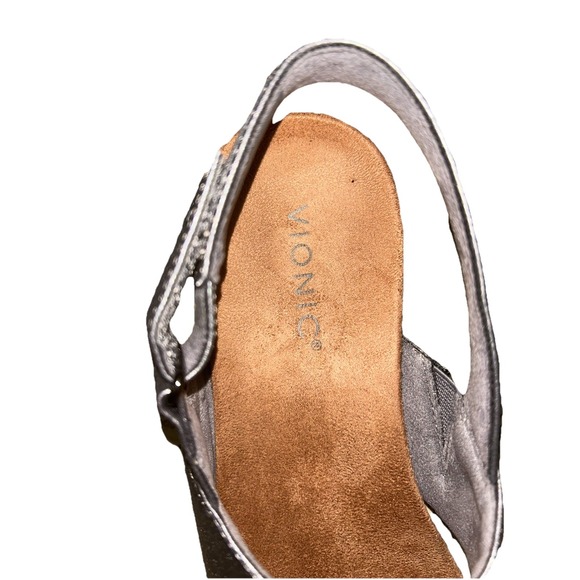 Vionic Pewter McKenna Metallic Sandal Women 7.5 Adjustable Back Silver Strappy - Picture 3 of 8
